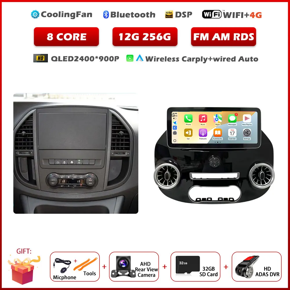 12,3 inch Android 15 autoradio voor Benz Vito W447 2014-2021 stereo-ontvanger GPS-navigatie DSP video Carplay-speler GEEN 2DIN DVD