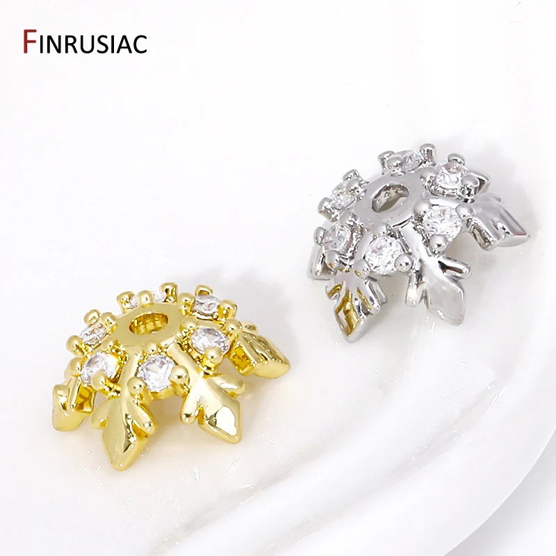 真ちゅう製スノーフレークビーズキャップ,18カラット金メッキ,象眼細工,DIYブレスレット用ビーズキャップ,ネックレス作りアクセサリー,トレンディ,9mm