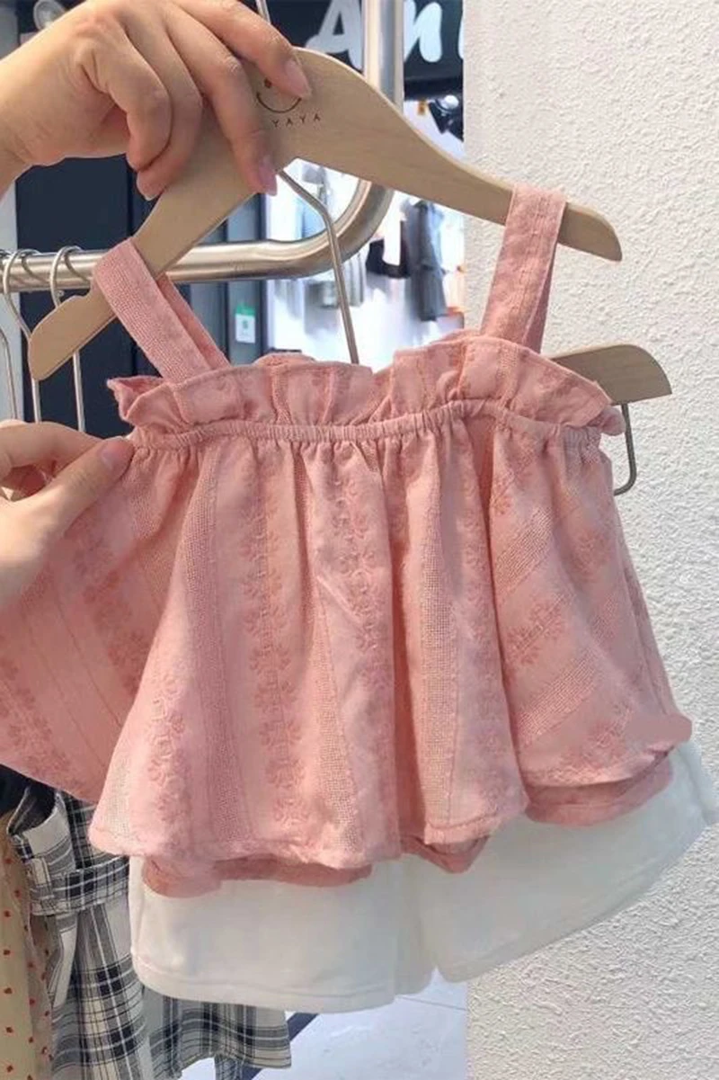 Mädchen-Outfit-Set 2026 Sommer-Kleidungssets Hohles Spitzen-Set Baby Lässiges Ärmelloses T-Shirt+Shorts Kinderkleidungssets Babykleidung – Detail 36