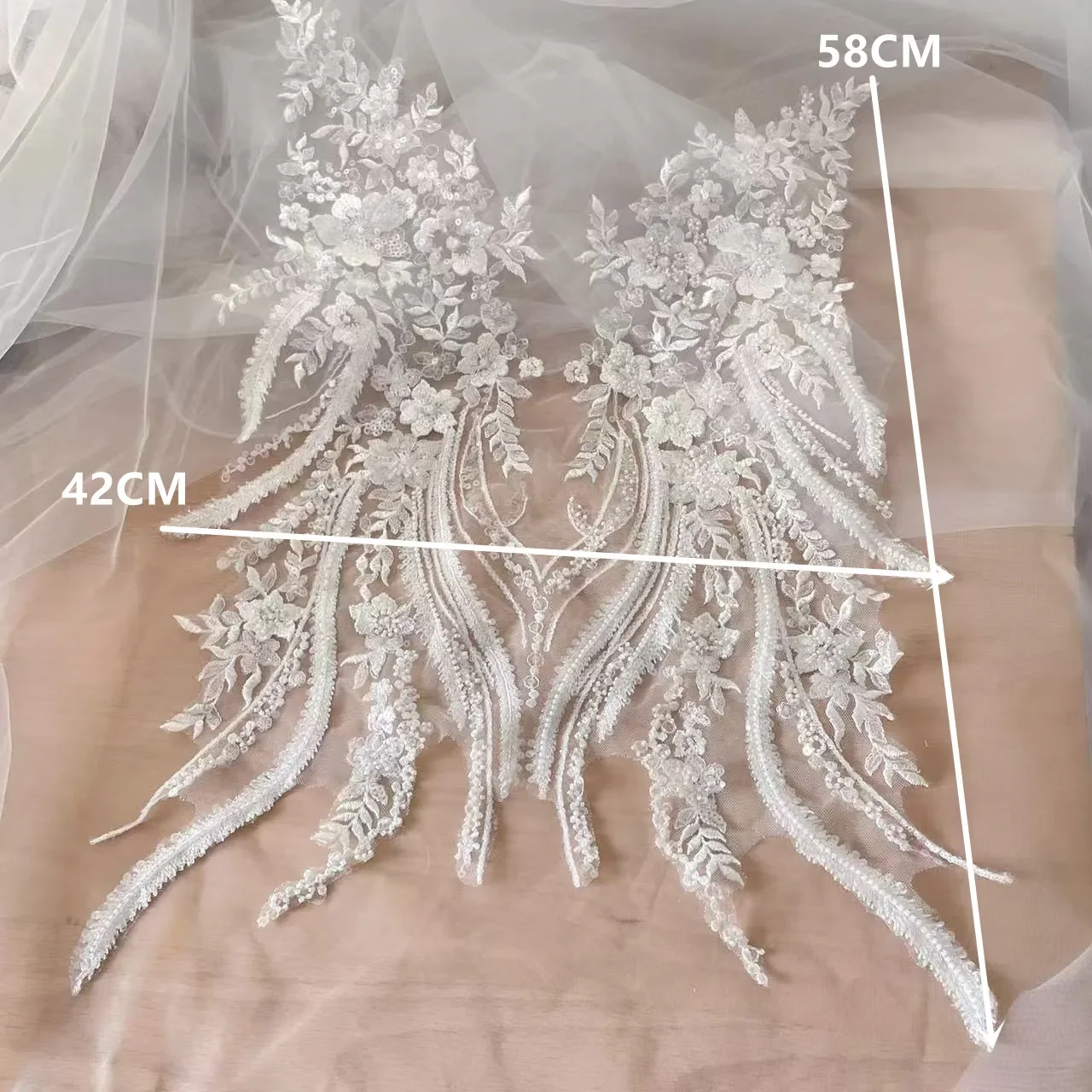 New Beaded Sequins Lace Mirror Flower Flowers 3D Wedding Dress Applique DIY Bridal Headdress Lace Collar Lace Fabric Patch