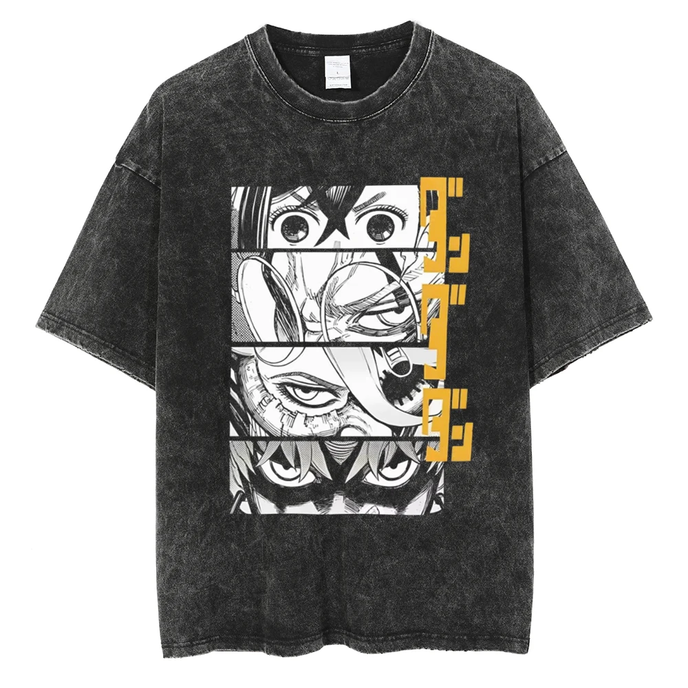 

Men Anime Graphic Print T Shirts Washed Vintage Oversized T-shirt Harajuku Streetwear Cotton Loose Short Sleeve Tshirt Tees Tops