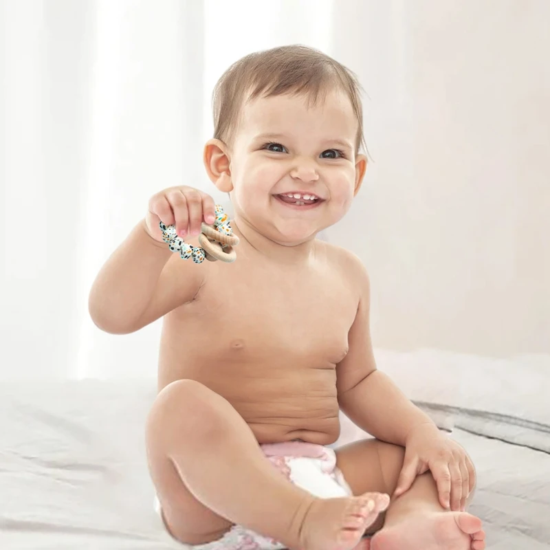 Bayi Kayu Cincin Teether Gelang Makanan Kelas Silikon BPA Gratis Bayi Baru Lahir Menenangkan Mainan Gigitan Bayi Aksesori Menyusui