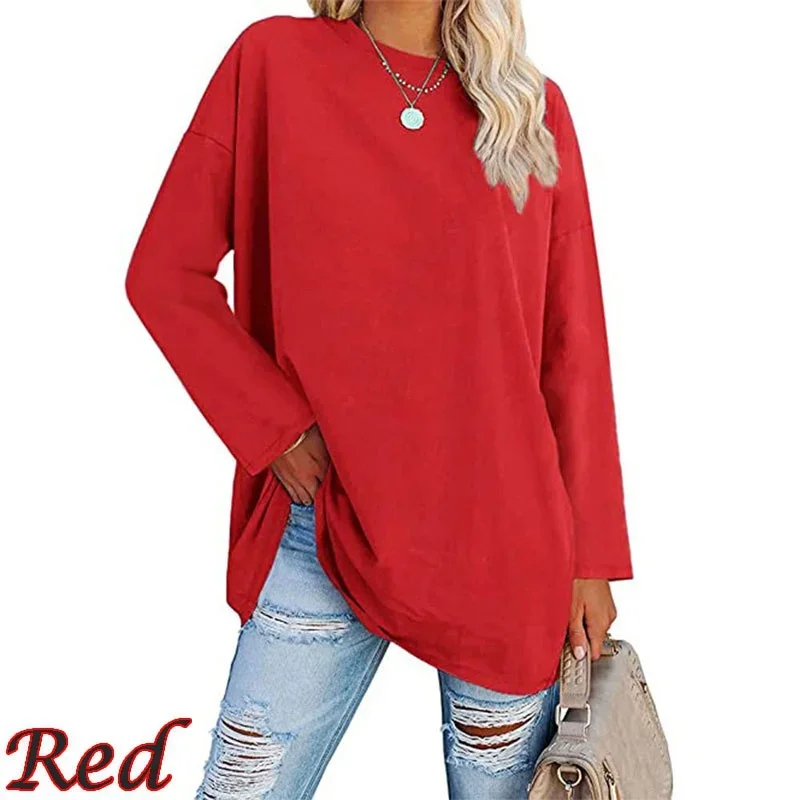 Summer New Leisure Fashion Women Tops Spring And Autumn Long Sleeve Casual Loose Pullovers Solid Color T-Shirts Bottoming Shirts