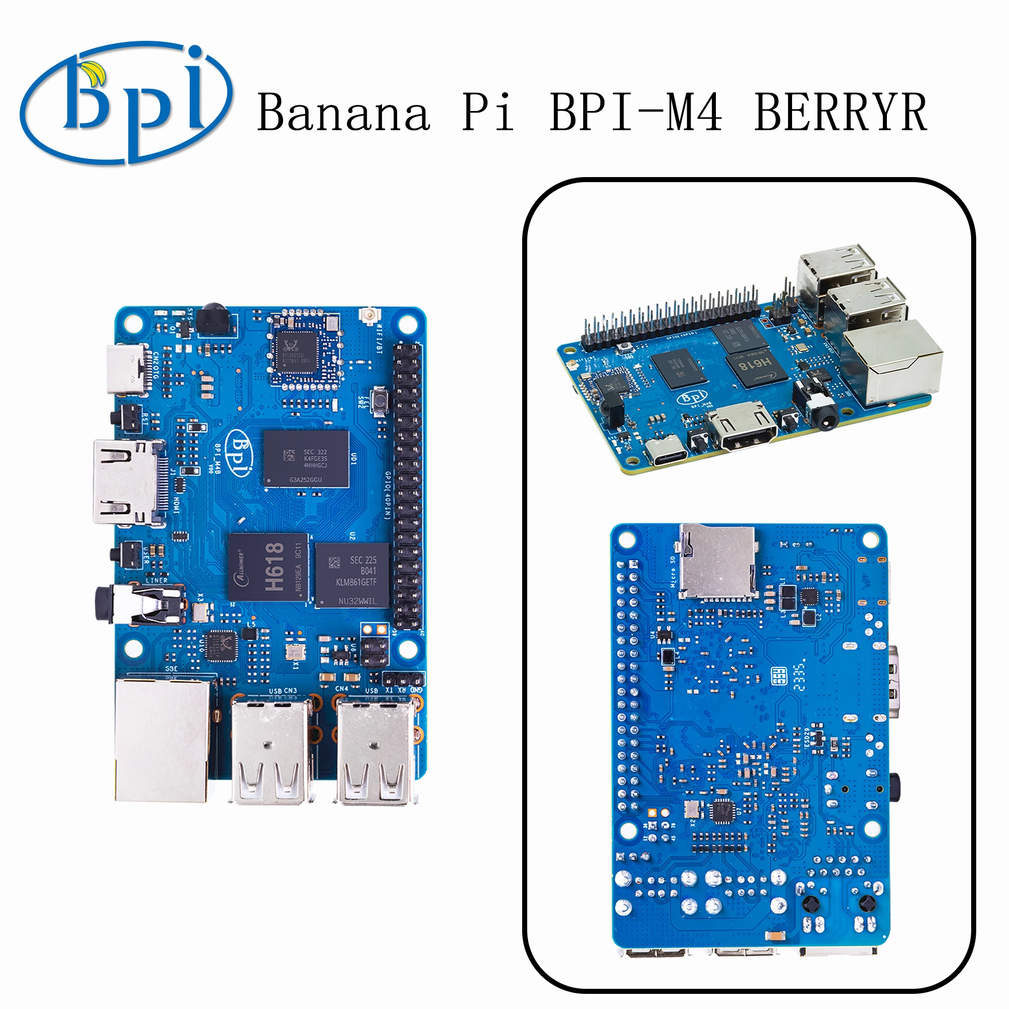 

Banana Pi SBC Single Board Computer BPI-M4 Berry Allwinner H618 2G LPDDR4 RAM 8G eMMC for media processing/IoT and entertainment