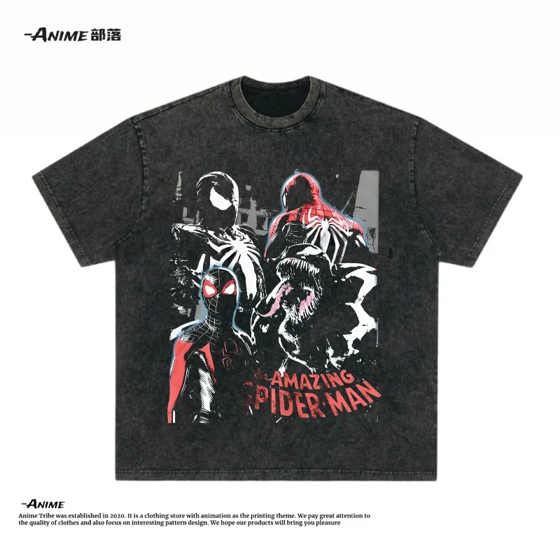 

Marvel Spider Man Wolverine Printed Short Sleeve American TV Series Trendy Brand Pure Cotton Men's and Women's Loose T-shirt