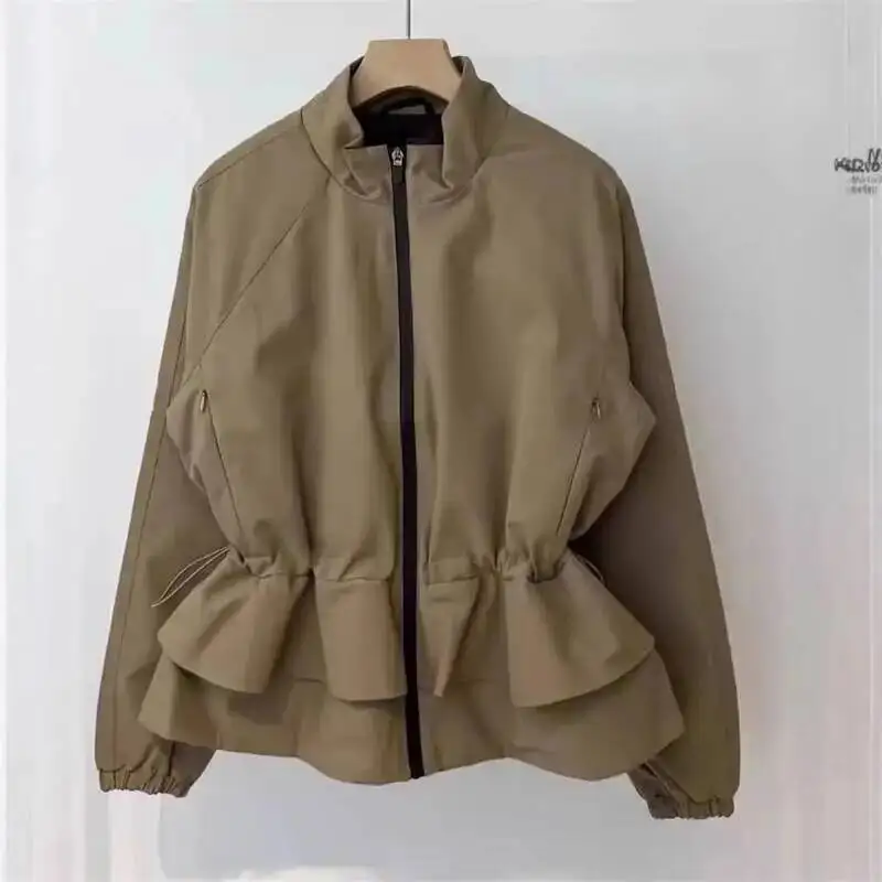 Winter New Autumn Zipper Stand Collar Down Jackets Trendy Loose Casual 90 White Goose Drawstring Waist Short Winte UEDT