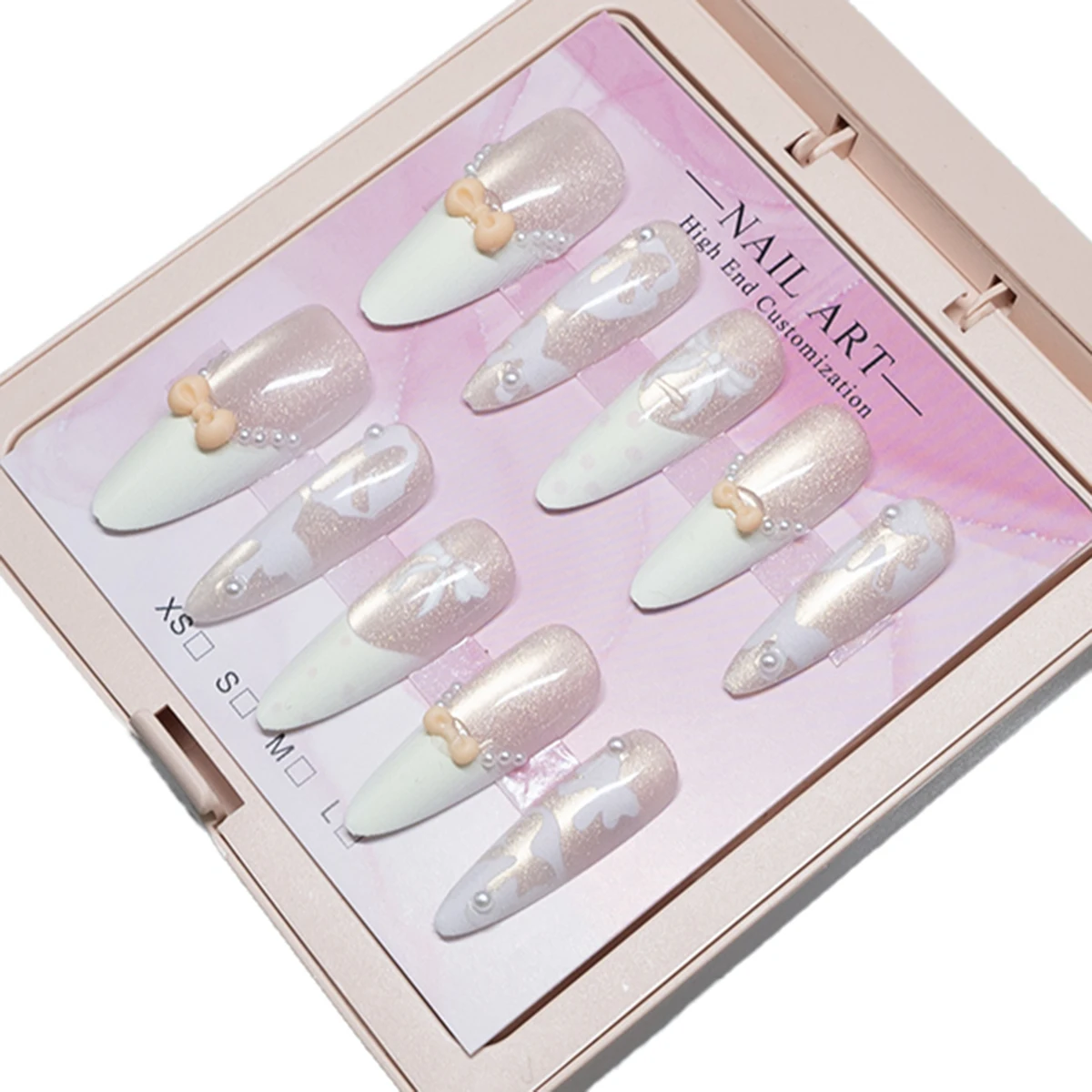 New summer arrival, 10 pieces handmade medium almond press-on nails. Featuring 3D cat eye and icy flower blue tone, this blue gr