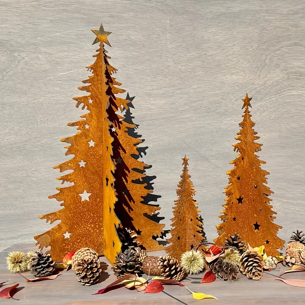 [Rust Craft][Christmas][Thanksgiving] Metal Iron Natural Rust Inlaid Christmas Tree Statue Decoration, Christmas Gift Ideas