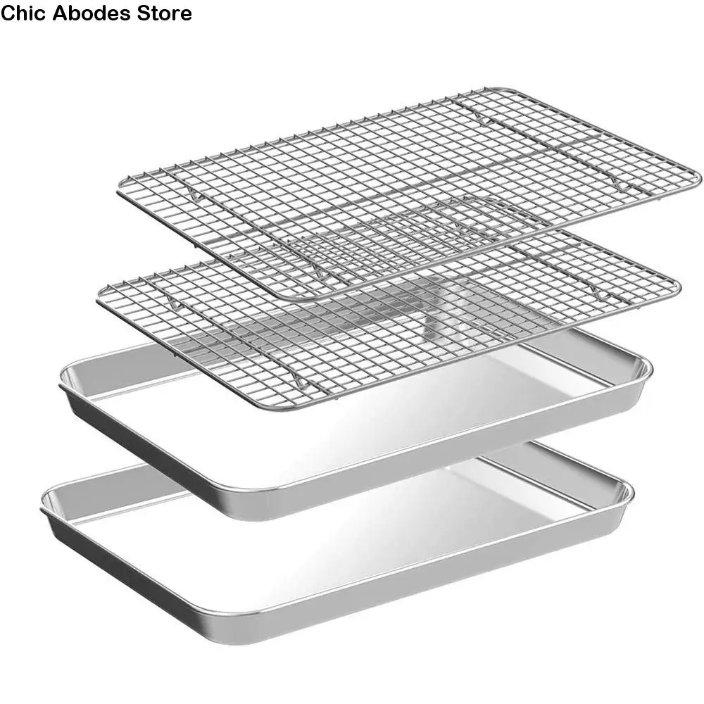 

Stainless Steel Baking Sheet with Cooling Rack Set Nonstick Wire Racks Pizza Barbecue Shelf Different Sizes Heavy Duty