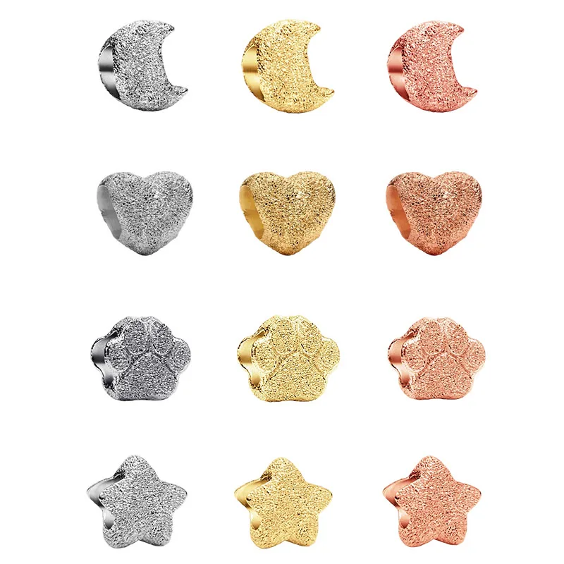 Little Cute Paw Heart Star&Moon Charm Beads Pendant fit Original Snake Silver Bracelet Necklace Beads for Diy Jewelry Women Gift