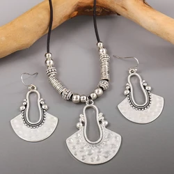 Vintage Boho Women's Necklace Earring Set Bohemian Leather Rope Necklace Dangle Earrings Party Jewelry Set Accessories Gifts