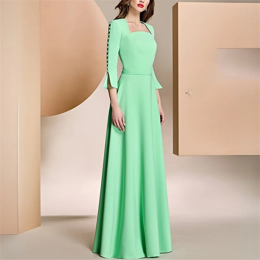 

ROYET Square Neck Classic Button Long Sleeve Mermaid Evening Dress Floor Length Simple Formal Prom Gown Customized New 2025