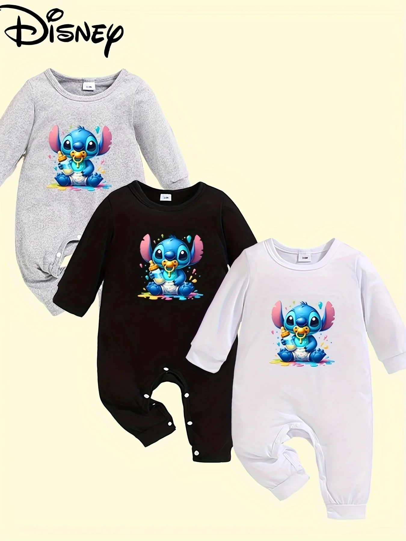 

【Официально лицензированный | Комплект из 3 шт.】 Детские комбинезоны Stitch | Всесезонная одежда