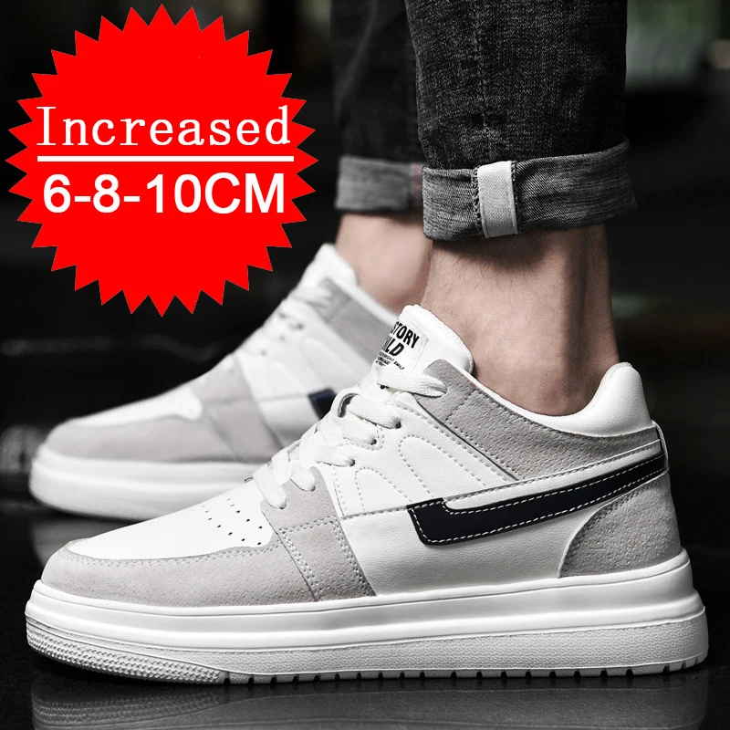 Mens Casual Genuine Leather Heightening Elevator Running Non-slip Sneakers Leisure Fashion Comfortable Breathable Sports Shoes