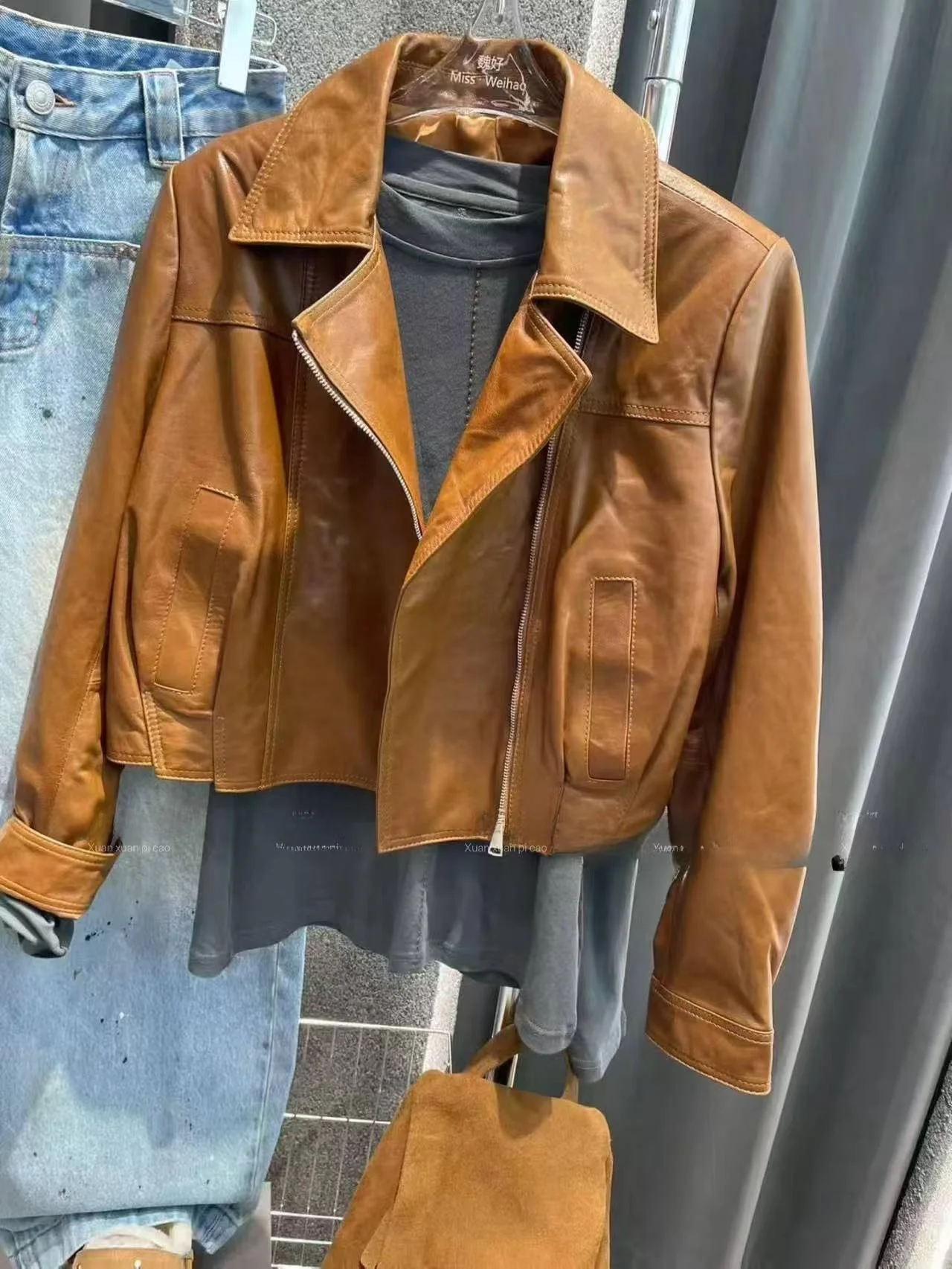 

Ning 2025 New Sle Women's Leather Jaet Genuine eepskin Long Sve Zipper Closure Luxury Feel Small Size Friendly