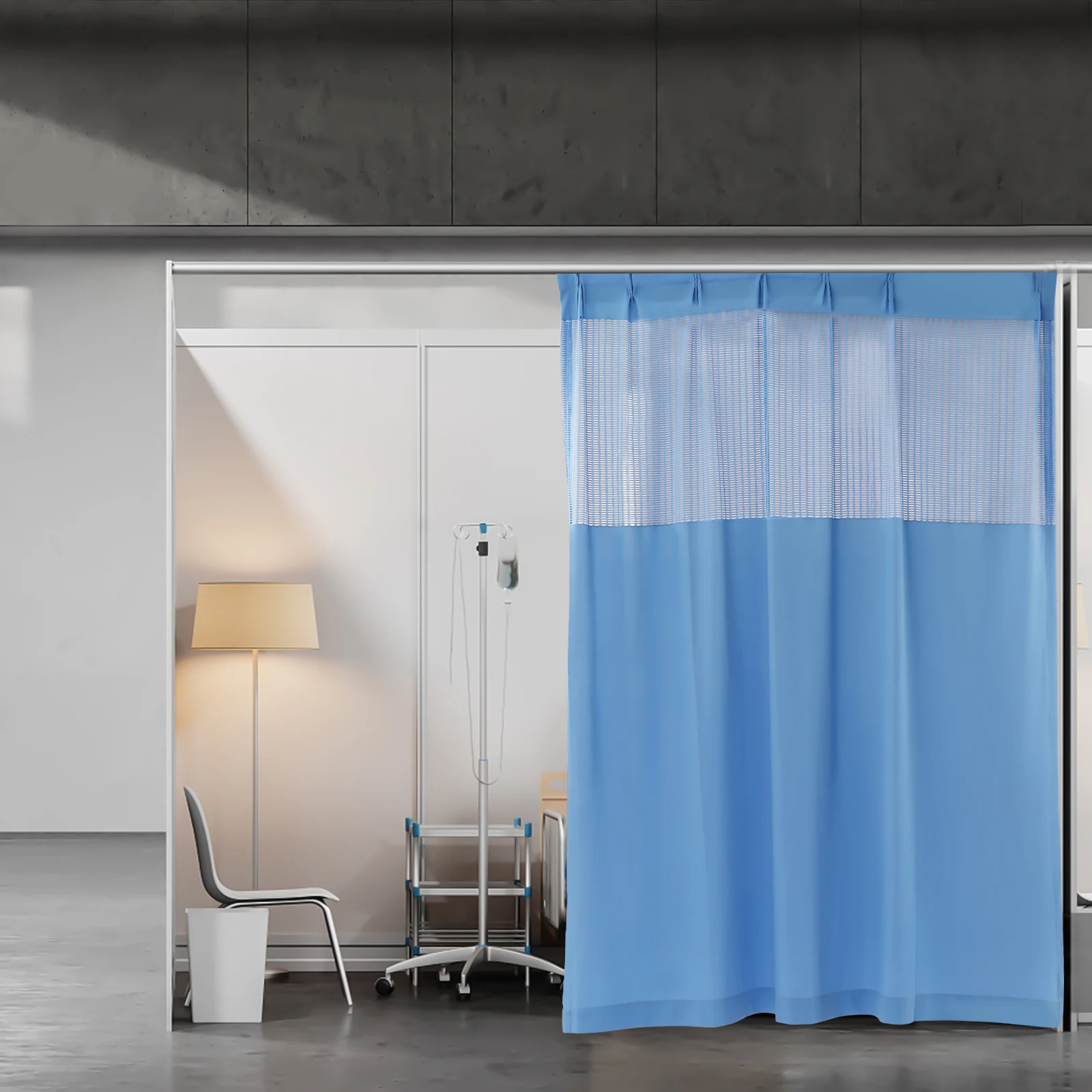 

7*8 Feet Blue Compartment Curtain with Hook Room Partition Curtain Beauty Salon Hospital Bed Curtain with Breathable Mesh
