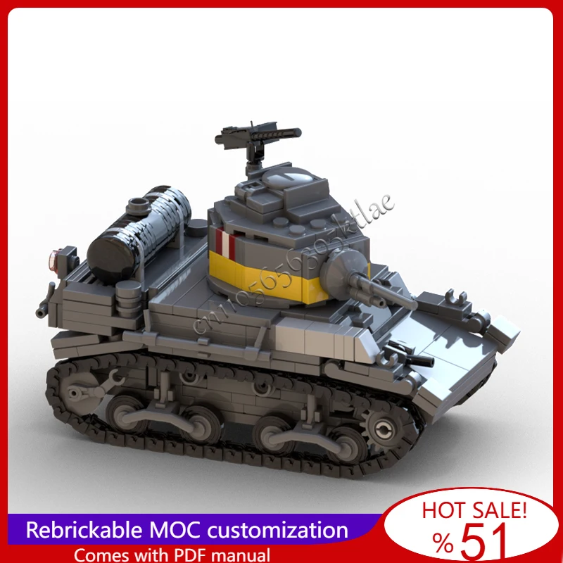 

474 детали MOC на заказ, серия WWII, M3a1, модель легкого танка, собранная, обучающий креатив для детей, игрушки, подарок на фестиваль-сюрприз