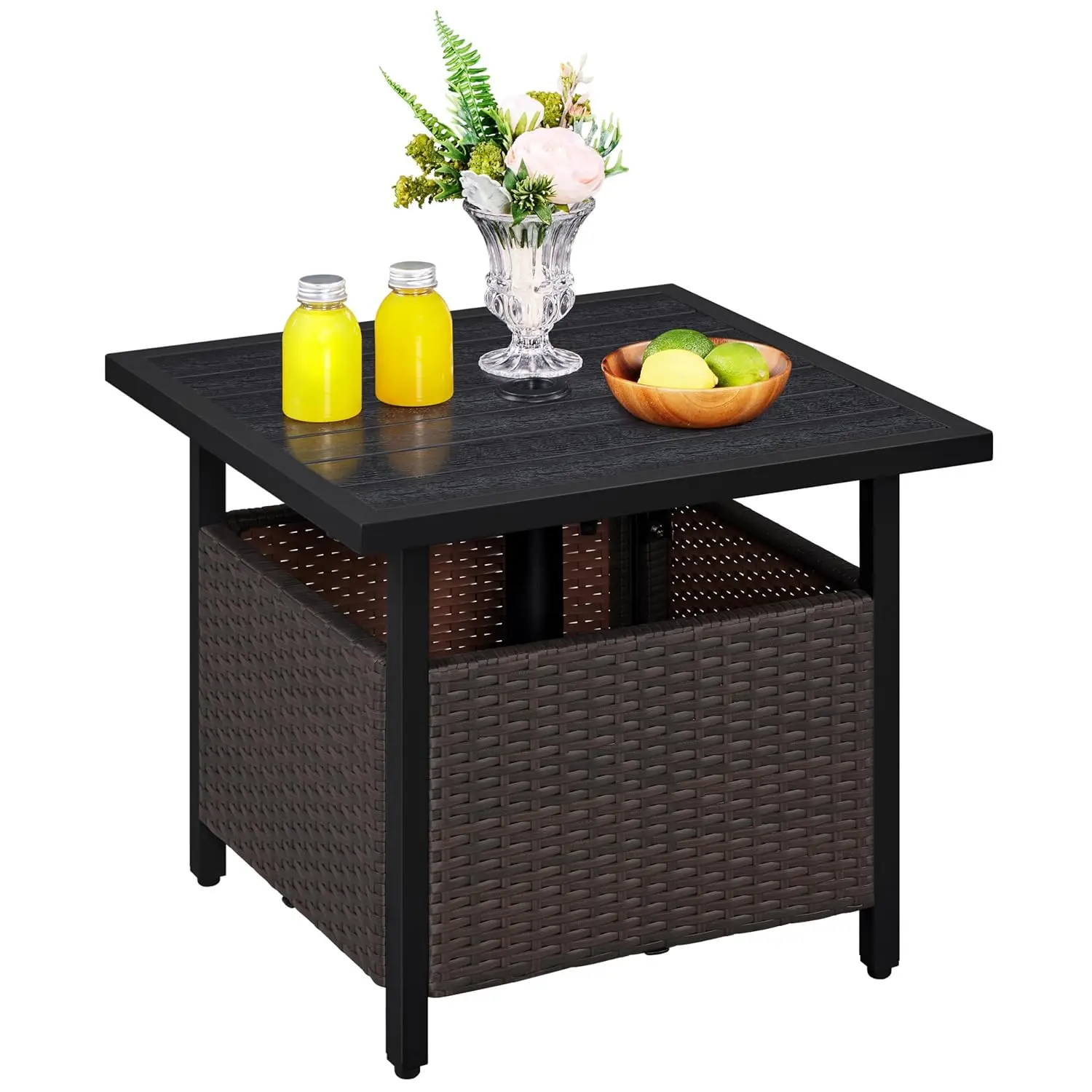 

Outdoor Patio Side Table with 1.5" Umbrella Hole, PE Rattan Umbrella Stand, All Weather Wicker Bistro Coffee Table, Customized
