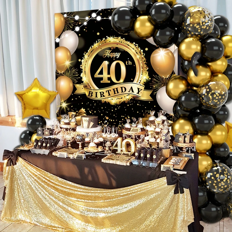 40th Birthday Backdrop Balloon DisposableTableware Door Curtain Banner Happy 40 Birthday Party Decoration 40 Years Anniversary