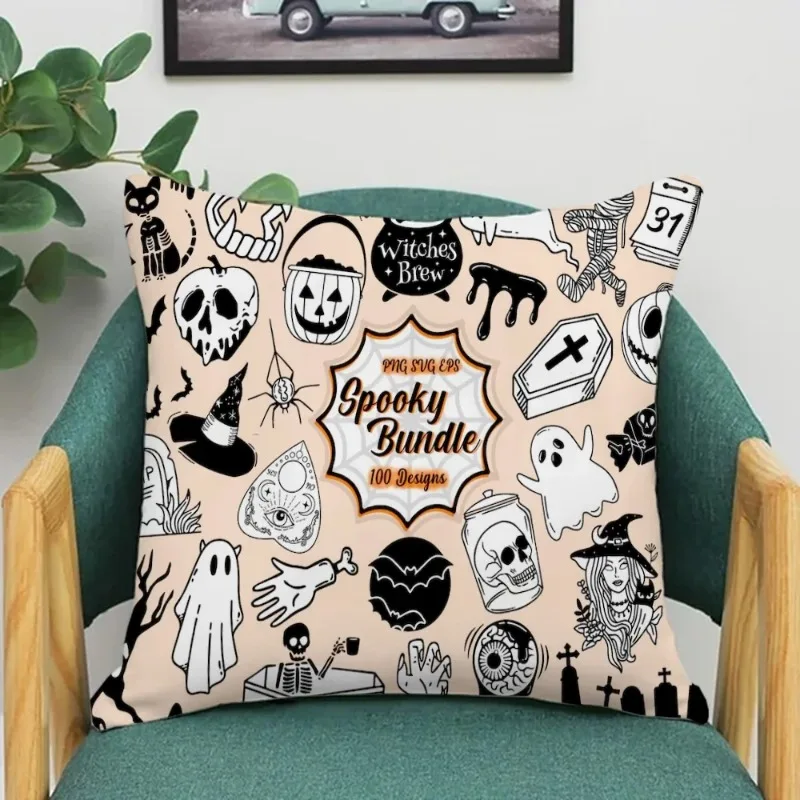 Halloween Cushion Covers for Living Room Decor, Decorative Pillowcases for Bed, 45x45 Peach skin polyester pillowcase