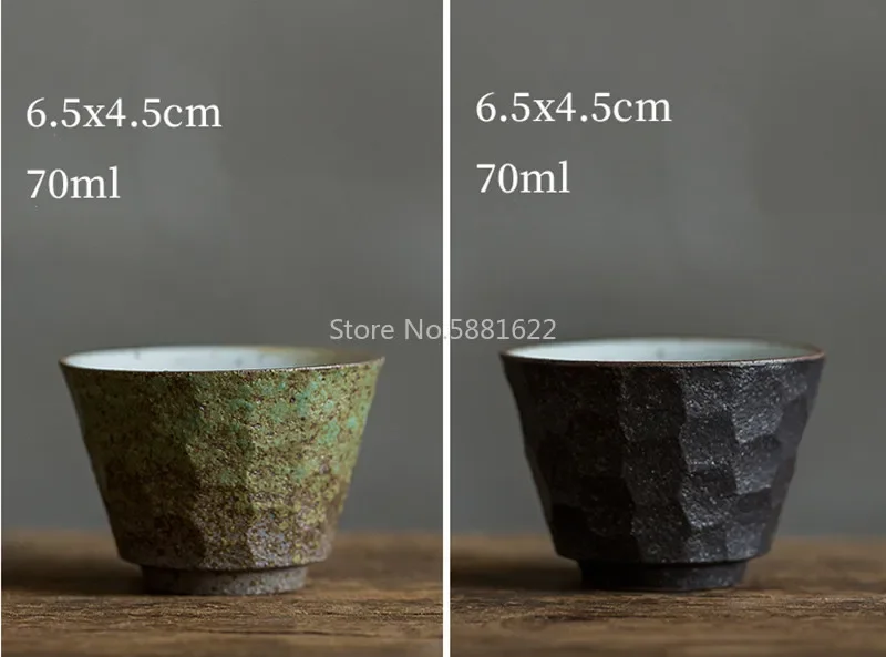 Japanese Coarse Pottery Tea Cup Green And Black Color Handmade Ceramic Kung Fu Tea Cups Small Tea Bowl Retro Home Decor