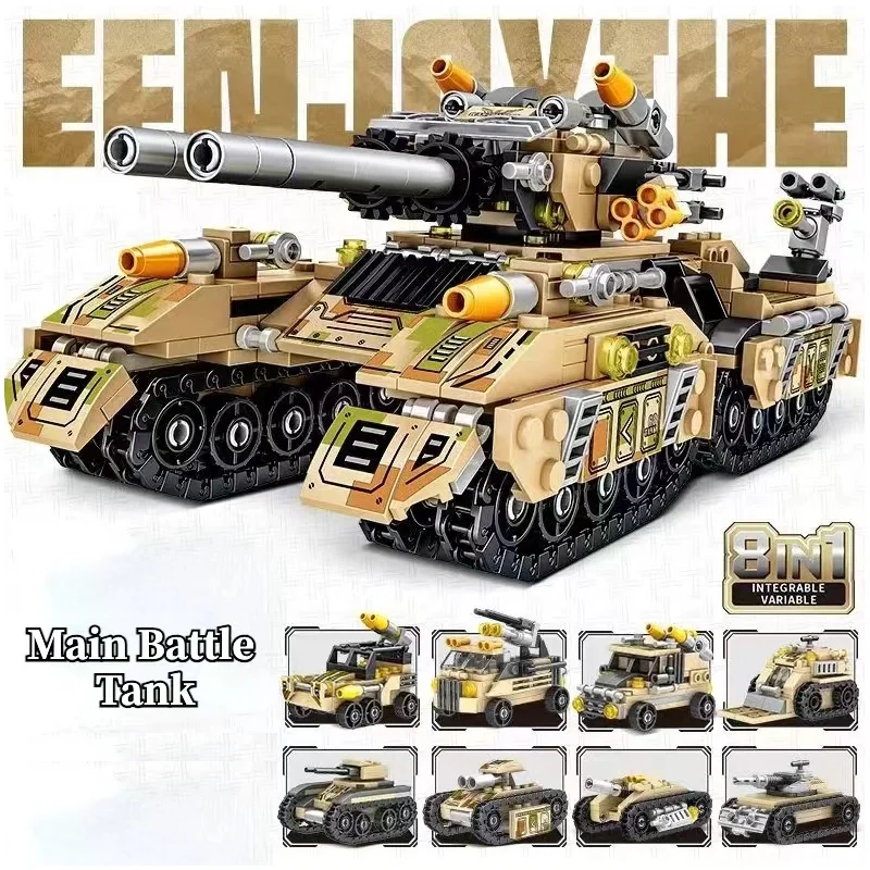 Military ww2 Vehicle Military Tank 8 in 1 Model Truck Tank Car Army Weapon Building Blocks Sets Model King Kids Toys Gift