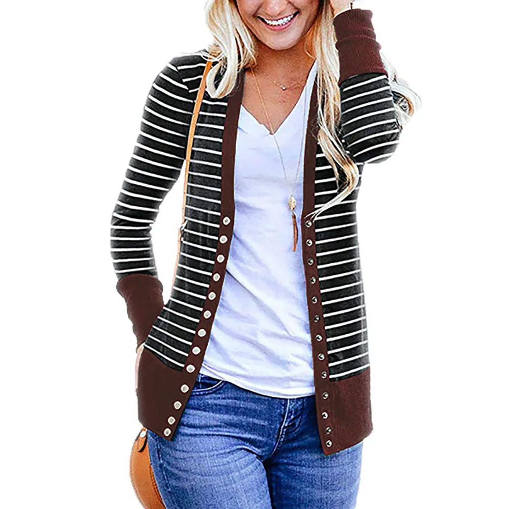 Oberbekleidung & Mäntel Jacken Frühling Herbst Langarm lose lässig gestreifte Strickjacke Mäntel und Jacken Frauen Outwear Mantel