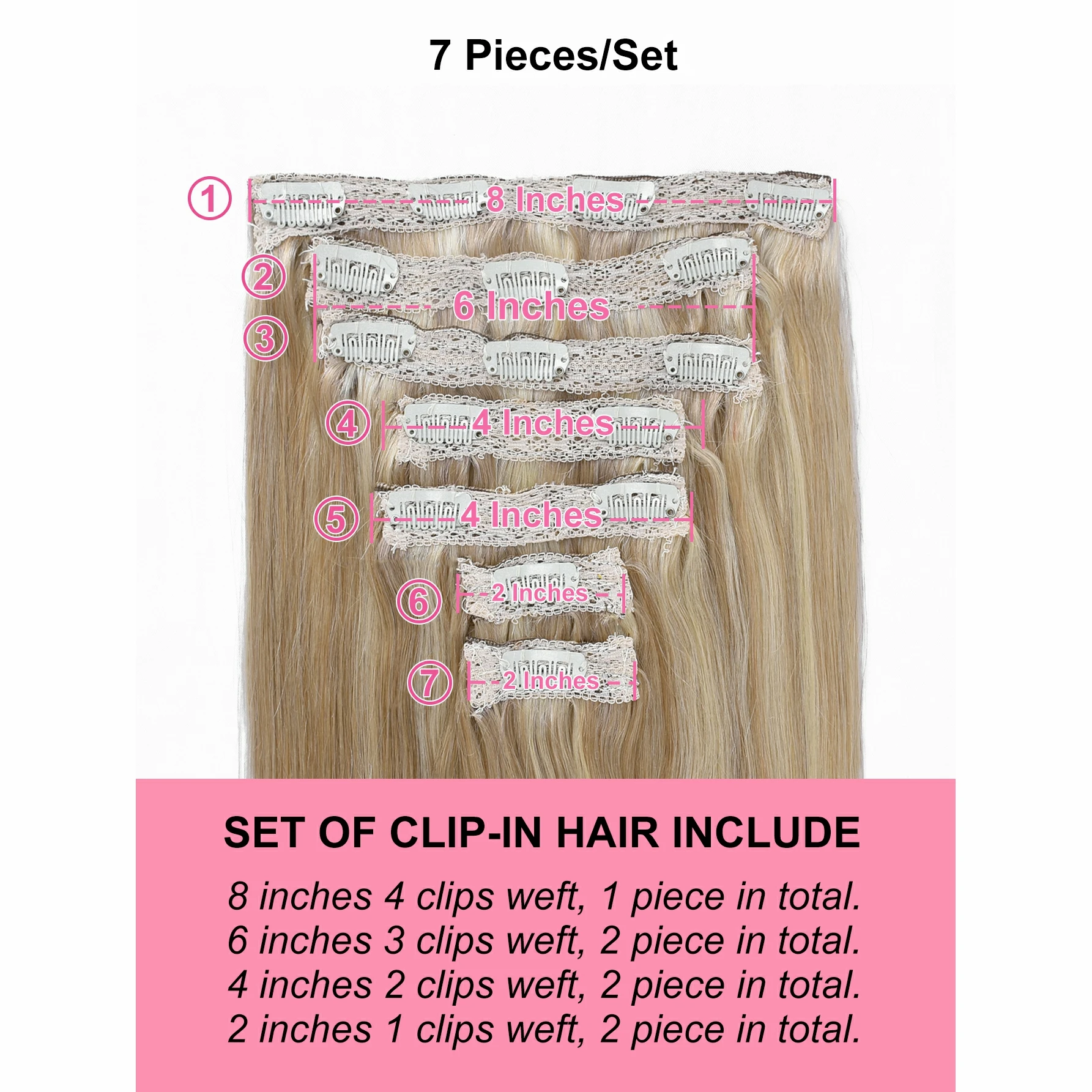 Clip In Human Hair Extensions P18/613 Light Golden Brown Mixed Platinum Blonde Lace Double Weft Hair Extension Clip in  Human Ha