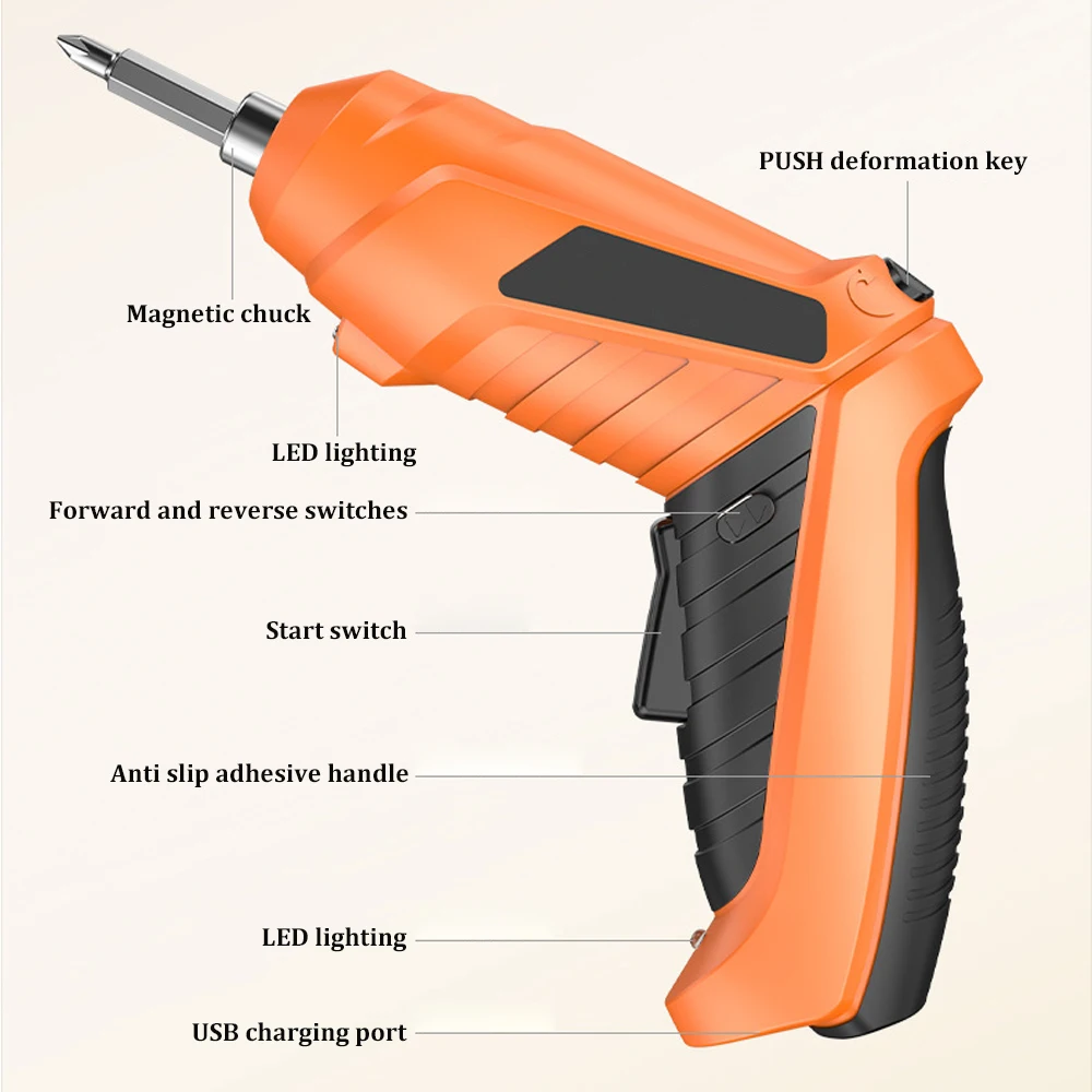 Portable Electric Screwdriver 1200mAh Rechargeable Cordless Impact Drill Household 7.8VF Power Drill with LED Light for Home DIY