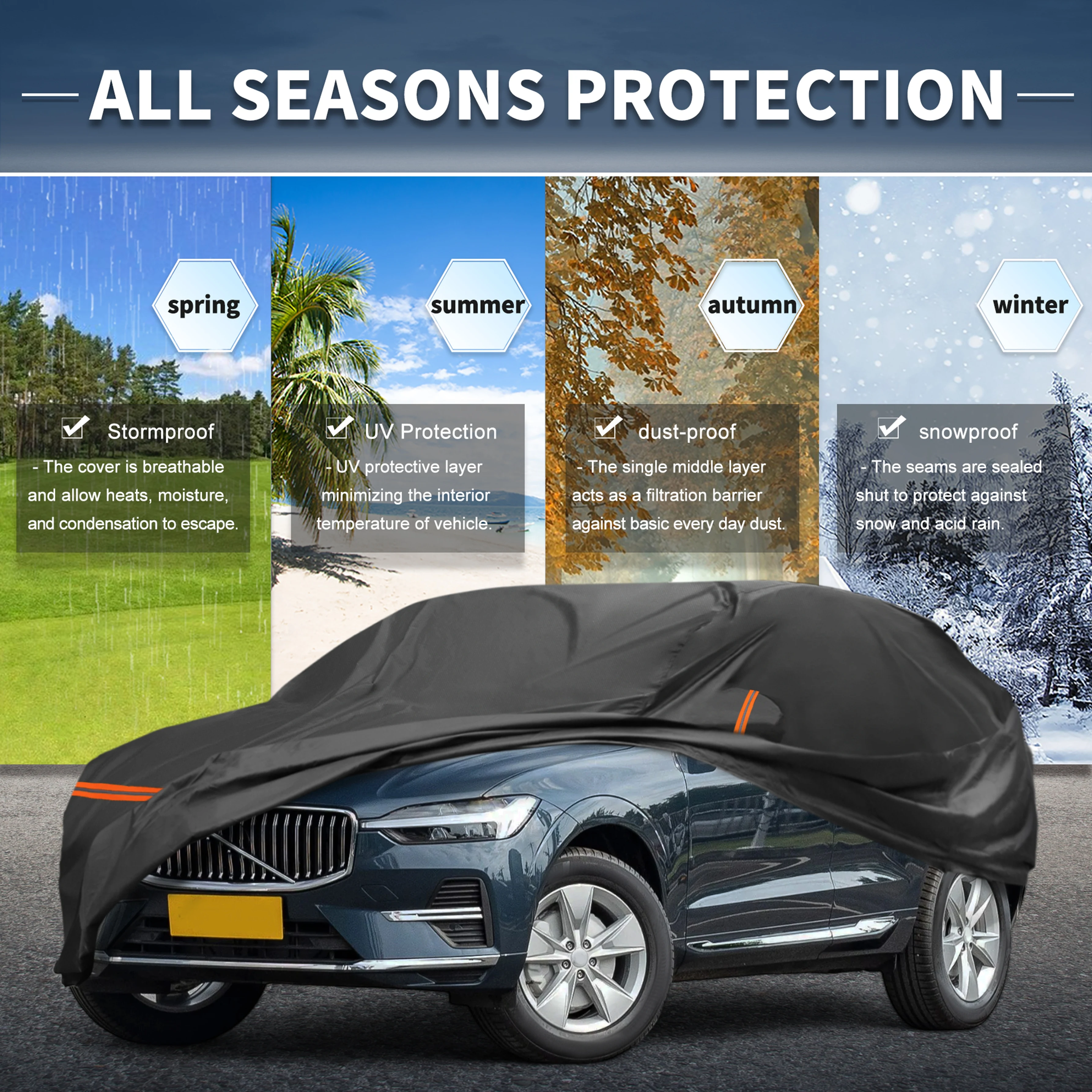 

Motoforti Waterproof PEVA Spunlace Cotton Car Cover for Volvo XC60 2008-2022 with Zipper