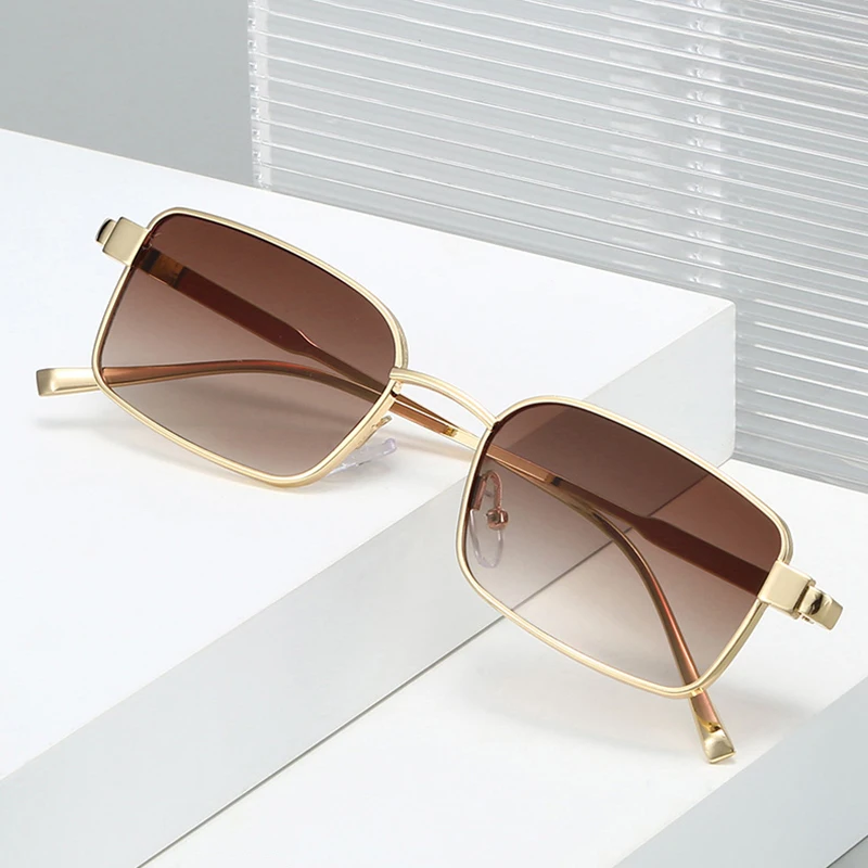 SO & EI جديد المعادن مستطيل النساء النظارات الشمسية موضة التدرج ظلال UV400 الرجال الشاي الأزرق فاسق نظارات شمسية
