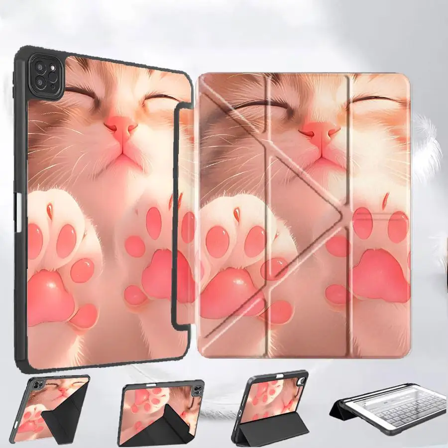 

Cute Pink Cat Holder Cover Tablet Case For iPad Mini 6 7 Air 4 5 M3 M2 M4 11inch Pro 2025 Pro 11th 10th 9th 8th 7th 12.9inch