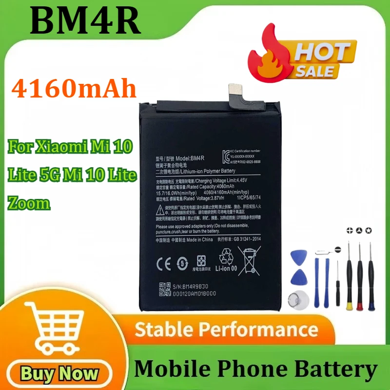

New BM4R 4160mAh Mobile Phone Battery For Xiaomi Mi 10 Youth Lite 5G Mi 10 Lite Zoom Phone Replacement Batteries +Tools