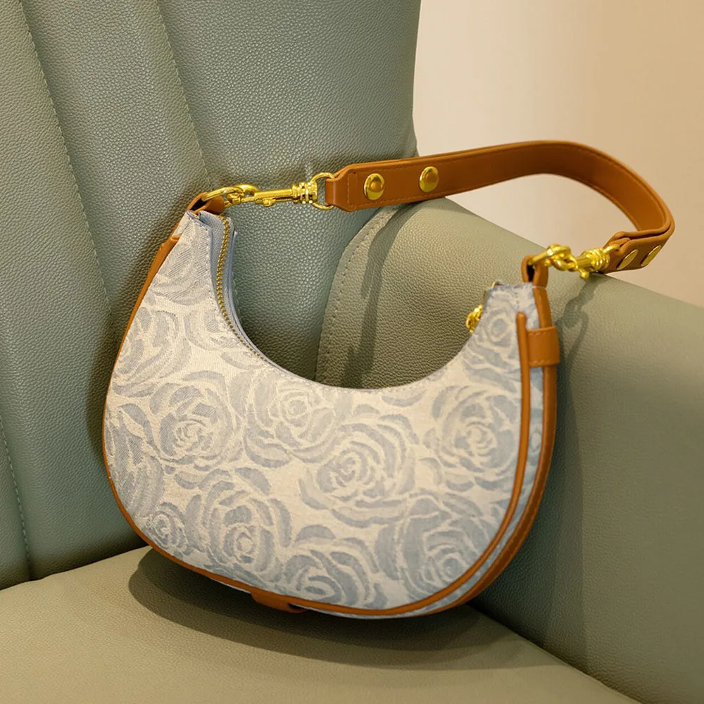 

Shoulder Bag for Women Small Purse Cute Clutch Canvas Handbag Trendy Crescent Bag