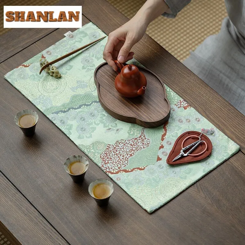 Exquisite Double-sided Cloud Brocade Tea Mat Household Handmade Small Daisy Tea Flag Vintage Dinner Table Cloth Mat Cafes Gifts