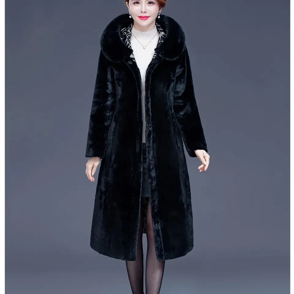 ฤดูหนาว Thicken พิมพ์สองด้าน One ชิ้นขนสัตว์ฤดูหนาวเสื้อขนสัตว์กลางความยาว 6XL Mink Coat Plus กํามะหยี่เสื้อขนสัตว์