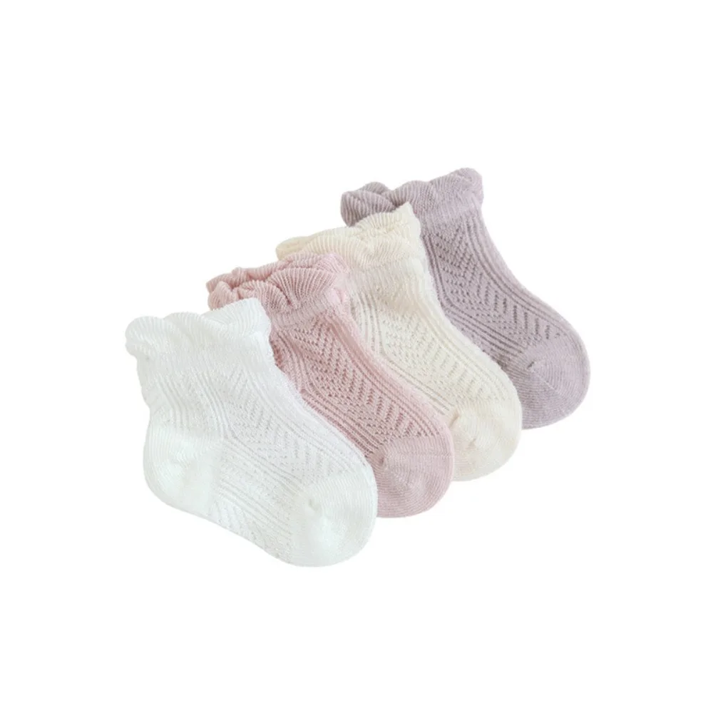 

4Pairs Sweet Cotton Baby Ruffle Socks Hollow Non-slip Mesh Tube Socks Newborn Infant Toddle Short Socks Princess