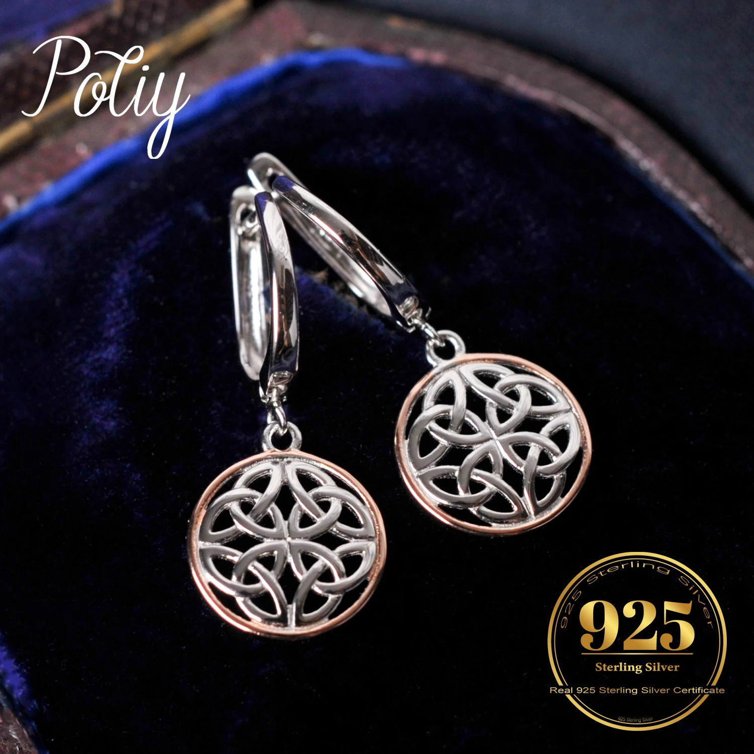 

Potiy Celtic Knot 14k Rose Gold 925 Sterling Silver Dangle Drop Earrings For Girls Fashion Party Gift For Her 925 Sterling Silve