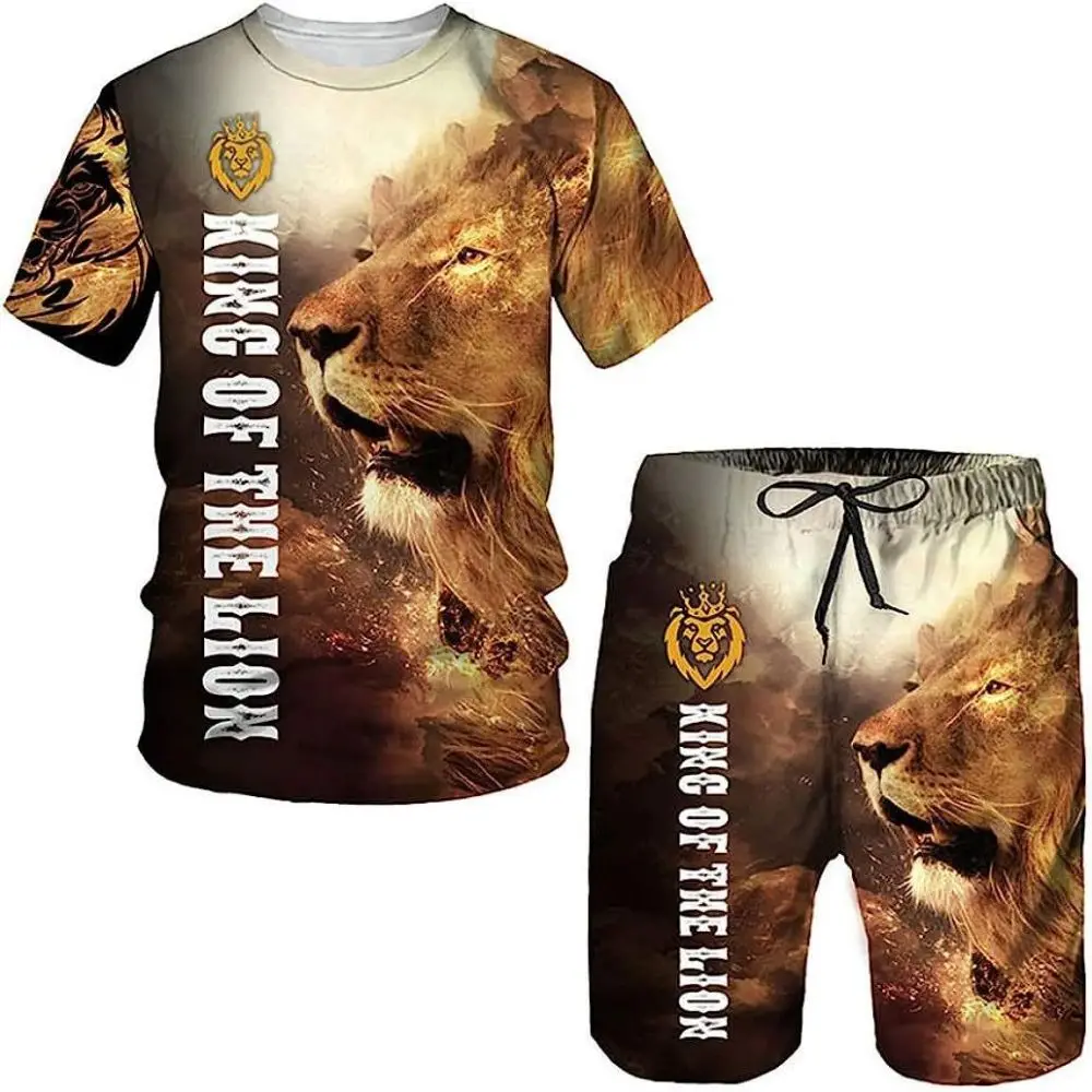 New 3D Leisure Sports Set Street T-shirt+Shorts Elegant, Fashionable, Cool Men's Set, Children's Wear Same Style