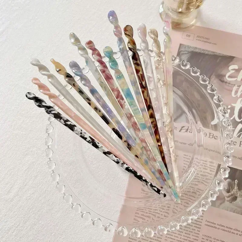 Vintage Acetate Hair Sticks Set Multi-Color Twisted Hairpins for Bun Updo Elegant French Hair Accessories for Women