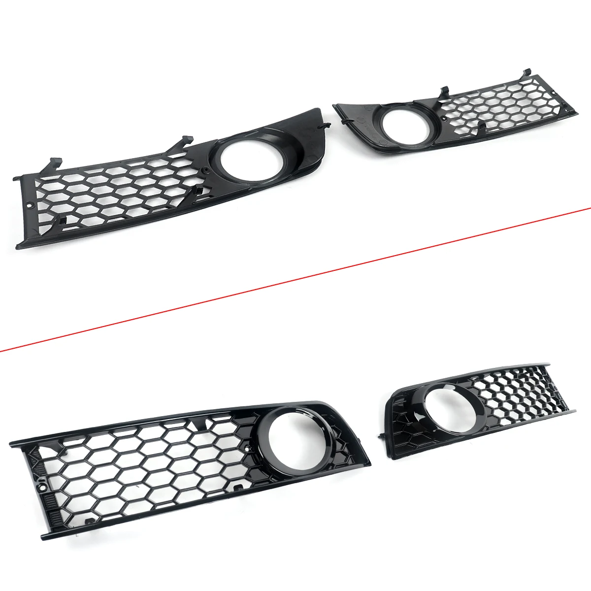 Magickit Honeycomb Grill for Audi A4 B6 Sedan 2002-2005 Front Bumper Upper & Lower Grille Fog Light Lamp Grill 4pcs Set