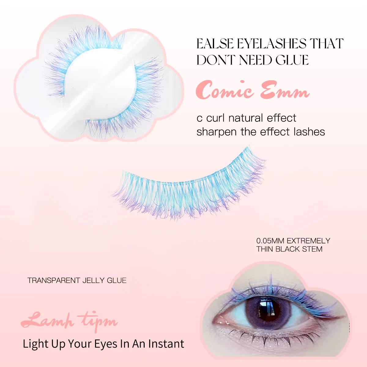 1 Pair Blue Mink Colored False Eyelashes Fluffy Strip Lashes For Cosplay Halloween Party Makeup Dramatic Wholesale Colorful Lash