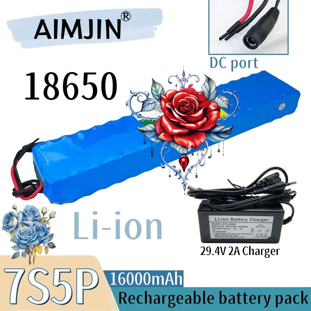 

2025 29.4V 16AH Lithium 7S5P Battery Pack with BMS,for Motor Bicycle bike Scooter Wheelchair Cropper