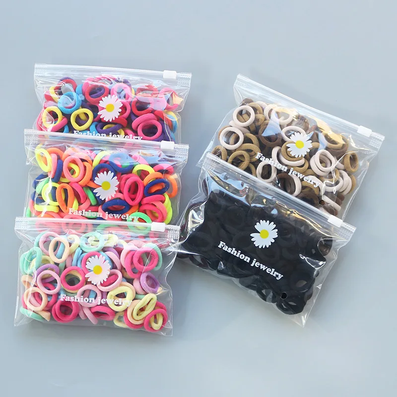 100 Pcs/Lot Small Rubber Band Doll Towel Hair Ring Colorful Nylon Head Ropes Black Elastic Hair Bands Ties For Girls Accessories