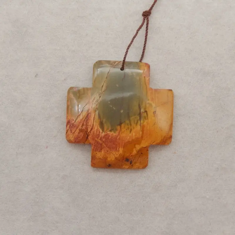 

Многоцветный крест Пикассо из яшмы ручной работы на коричневом шнуре, натуральный художественный драгоценный камень для бохо и духовного дизайна ювелирных изделий