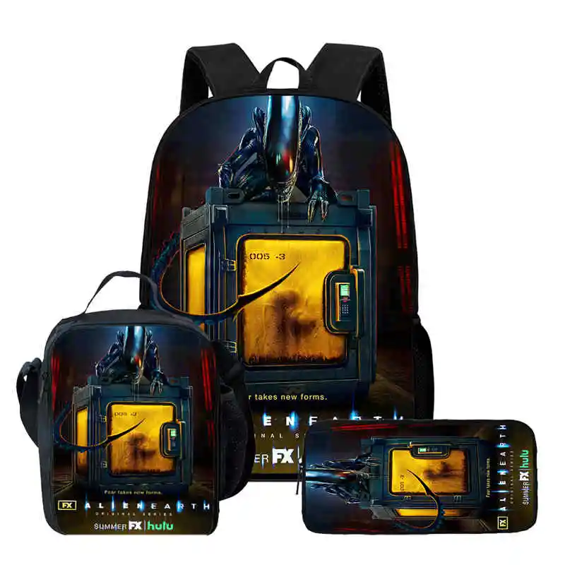 

Cartoon Alien:Earth Child School Backpack With Lunch Bags Pencil Bags For Age 4-9,Light Weight School Bags For Boys Girls