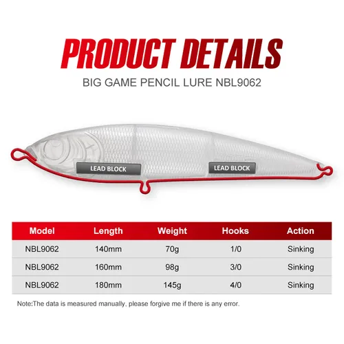 Imagen 2 del producto NOEBY-señuelo de pesca Stickbait, 140mm, 70g, 160mm, 98g, 180mm, 145g, cebo duro Artificial, juego grande, Señuelos de pesca de atún marino