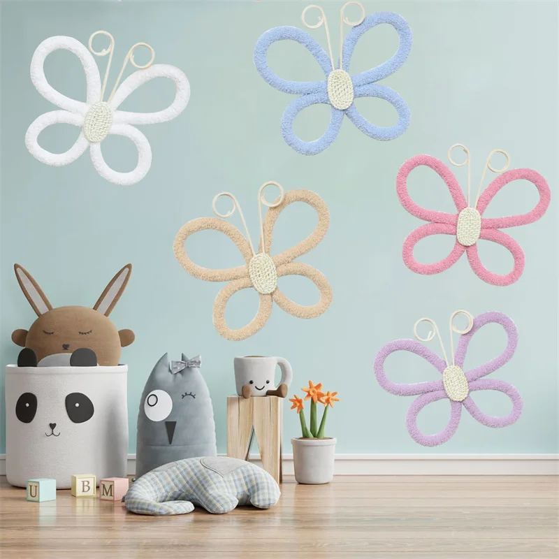 

Ins Nordic Wool Woven Butterfly Wall Ornaments Bohemian Girls Dorm Baby Nursery Hanging Pendant Kids Room Home Decor Photo Props