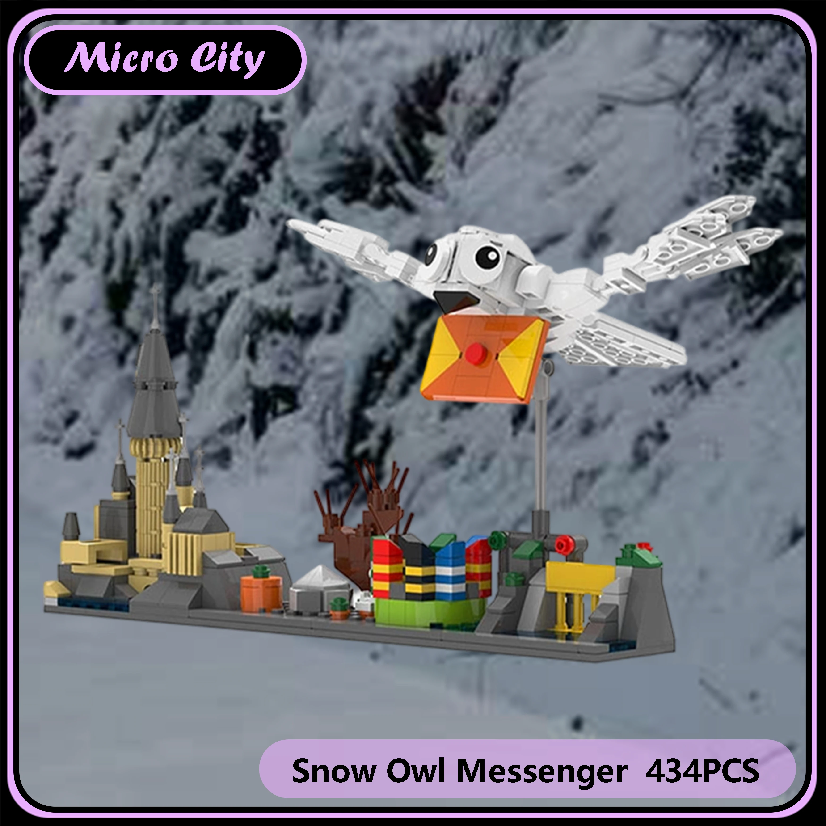 

MOC City Snow Owl Messenger Классический фильм Литература Skyline Вдохновленные строительные блоки Модель DIY Сборка Дисплей Подарок Рождественский подарок
