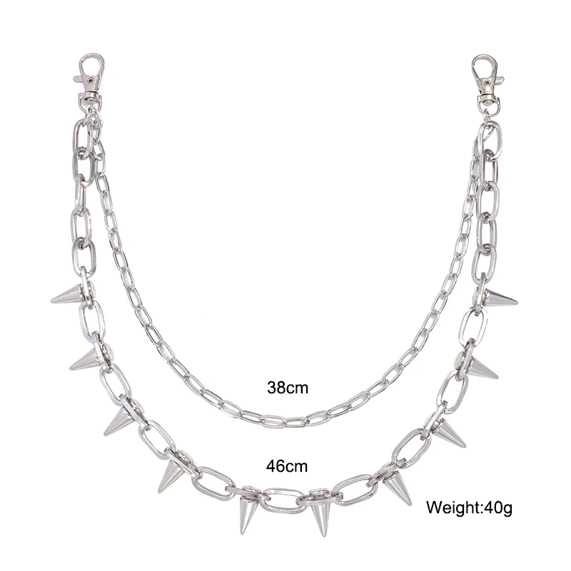 Hip Hop Punk Rock Metal Spike Rivet Pants Waist Chain KeyChain For Women Men Trousers Key chain Jeans Unisex Belt Chain Jewelry